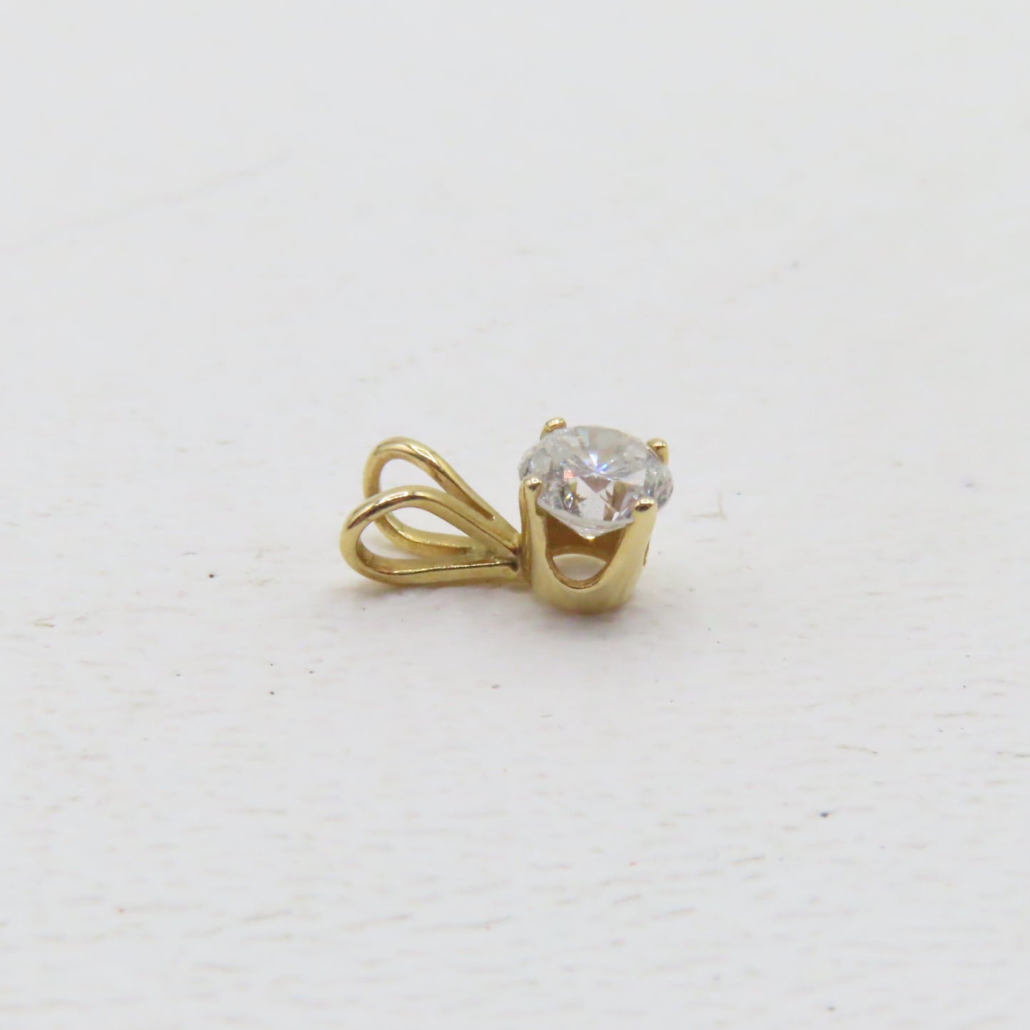 14K Yellow Gold Round Diamond Solitaire Pendant 3/8" .3g