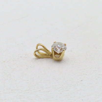 14K Yellow Gold Round Diamond Solitaire Pendant 3/8" .3g