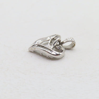 10K White Gold Open Heart Diamond Inlay Pendant 3/4" 1.7g