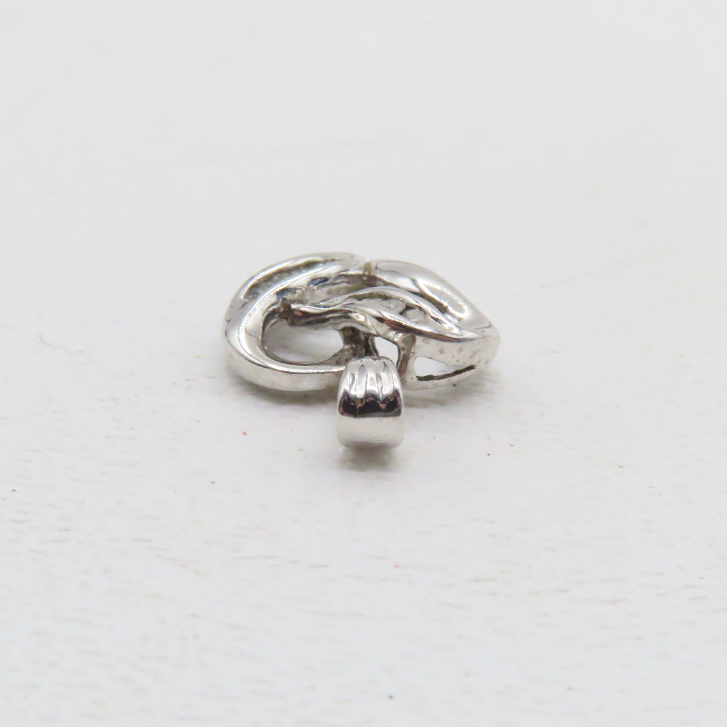 10K White Gold Open Heart Diamond Inlay Pendant 3/4" 1.7g