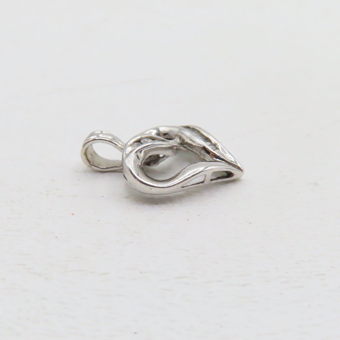10K White Gold Open Heart Diamond Inlay Pendant 3/4" 1.7g