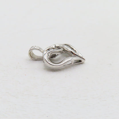 10K White Gold Open Heart Diamond Inlay Pendant 3/4" 1.7g