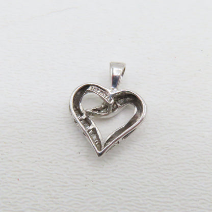 10K White Gold Open Heart Diamond Inlay Pendant 3/4" 1.7g