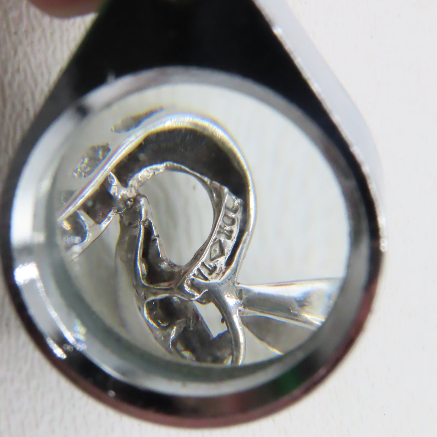 10K White Gold Open Heart Diamond Inlay Pendant 3/4" 1.7g