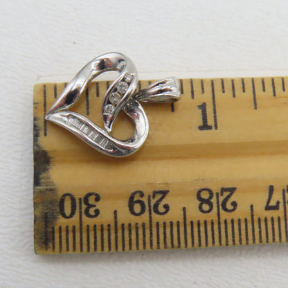 10K White Gold Open Heart Diamond Inlay Pendant 3/4" 1.7g