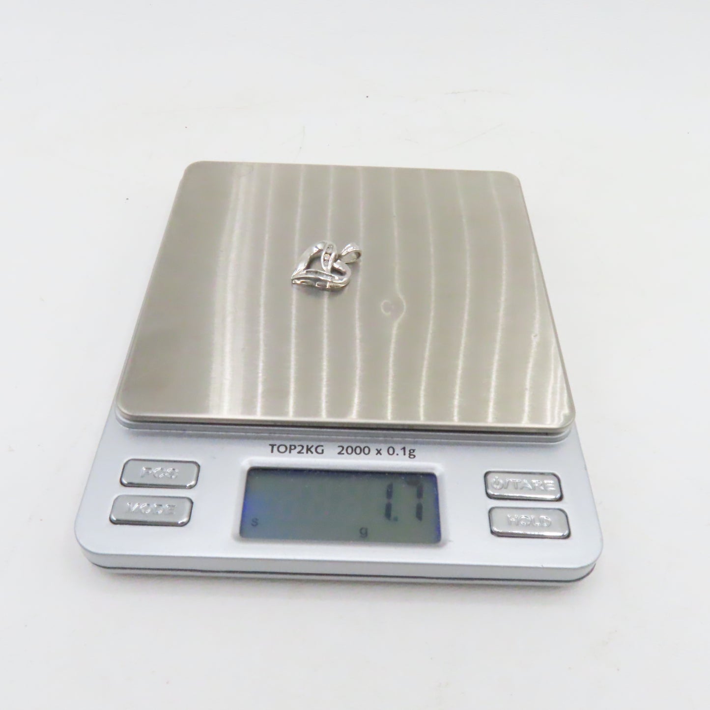 10K White Gold Open Heart Diamond Inlay Pendant 3/4" 1.7g