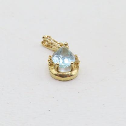 14K Yellow Gold Pear Shaped Blue Topaz Hinged Bail Pendant 1" 2.1g