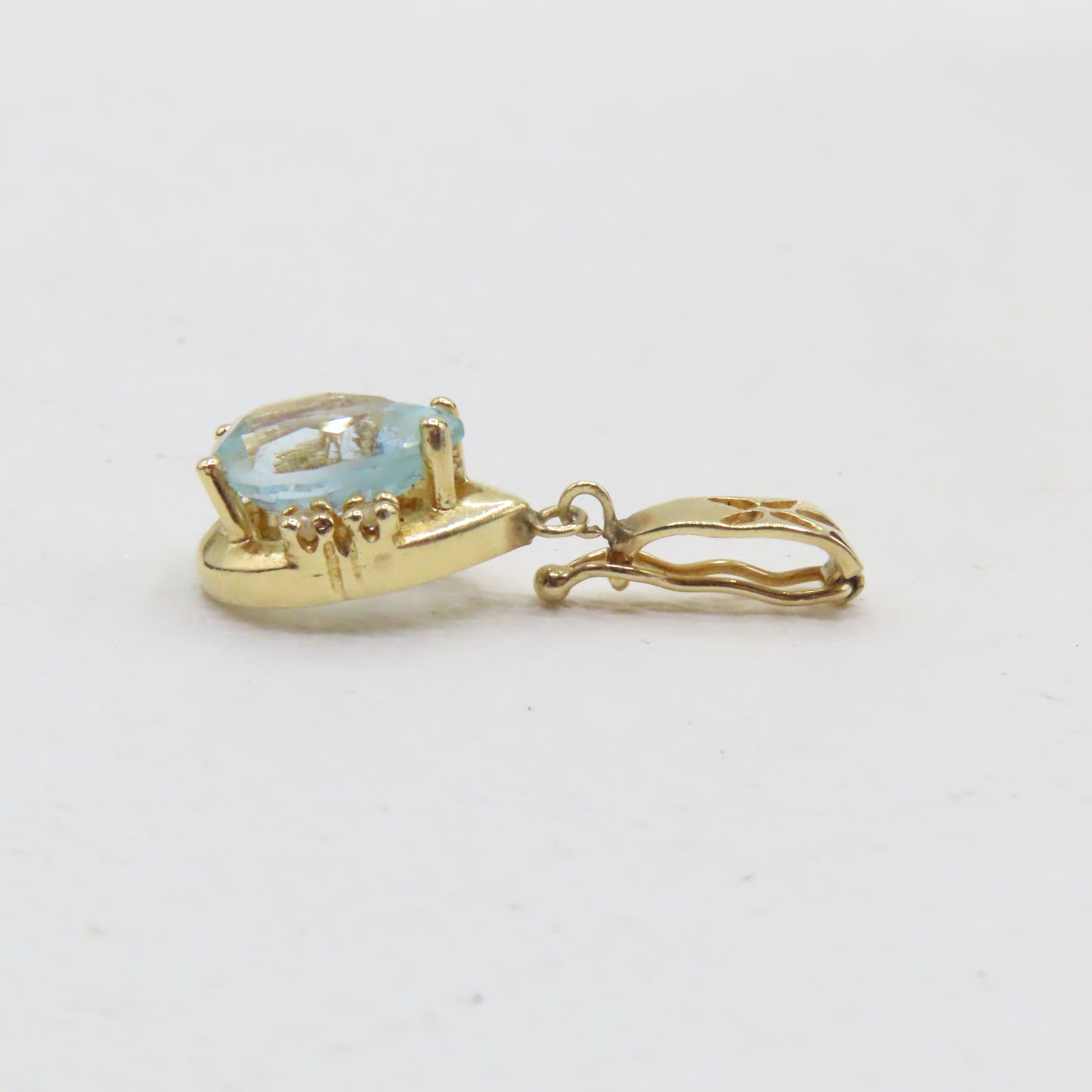 14K Yellow Gold Pear Shaped Blue Topaz Hinged Bail Pendant 1" 2.1g