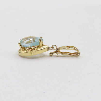 14K Yellow Gold Pear Shaped Blue Topaz Hinged Bail Pendant 1" 2.1g
