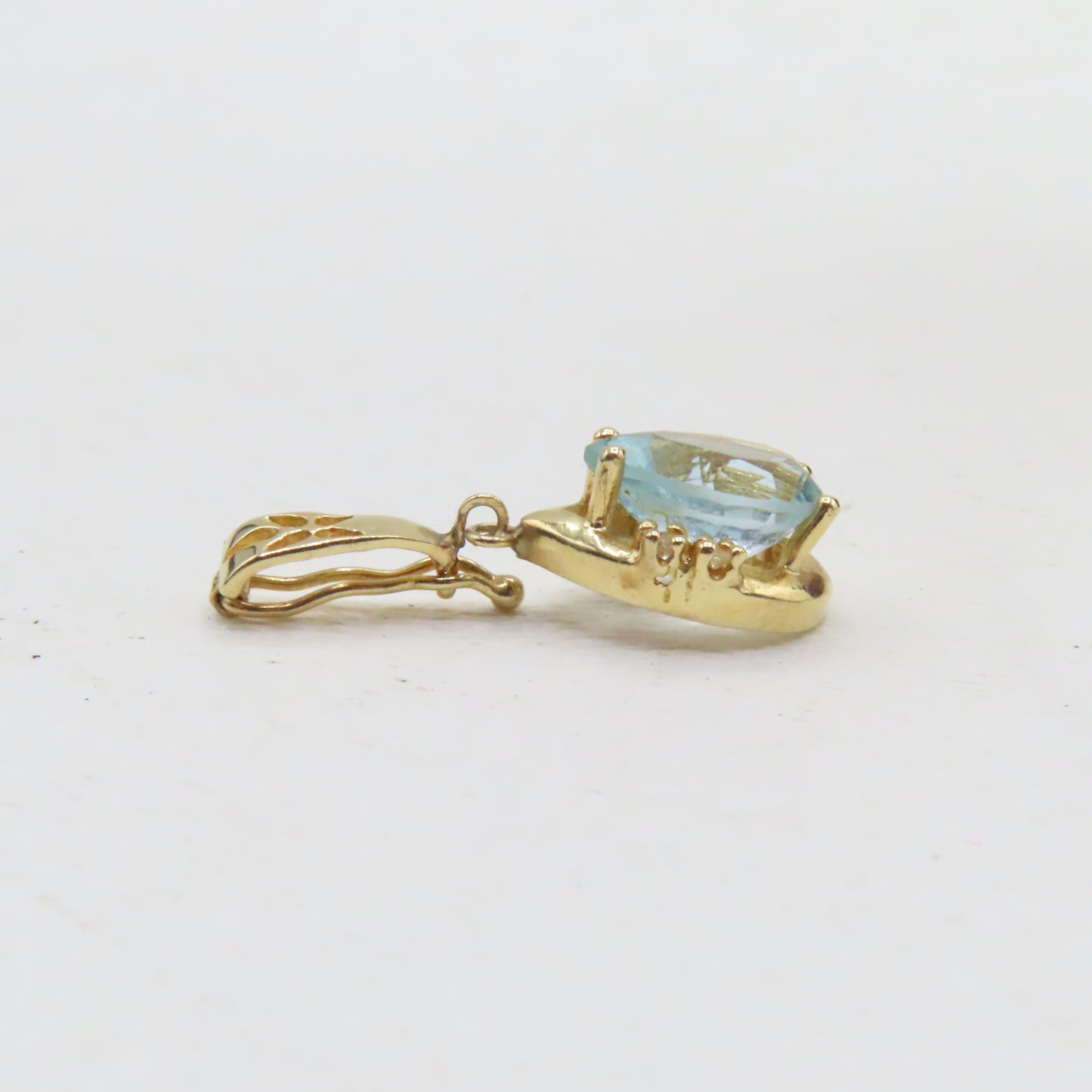 14K Yellow Gold Pear Shaped Blue Topaz Hinged Bail Pendant 1" 2.1g