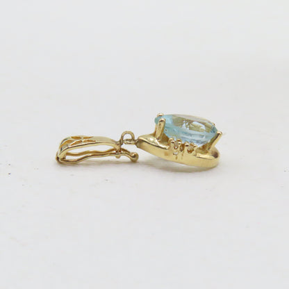 14K Yellow Gold Pear Shaped Blue Topaz Hinged Bail Pendant 1" 2.1g