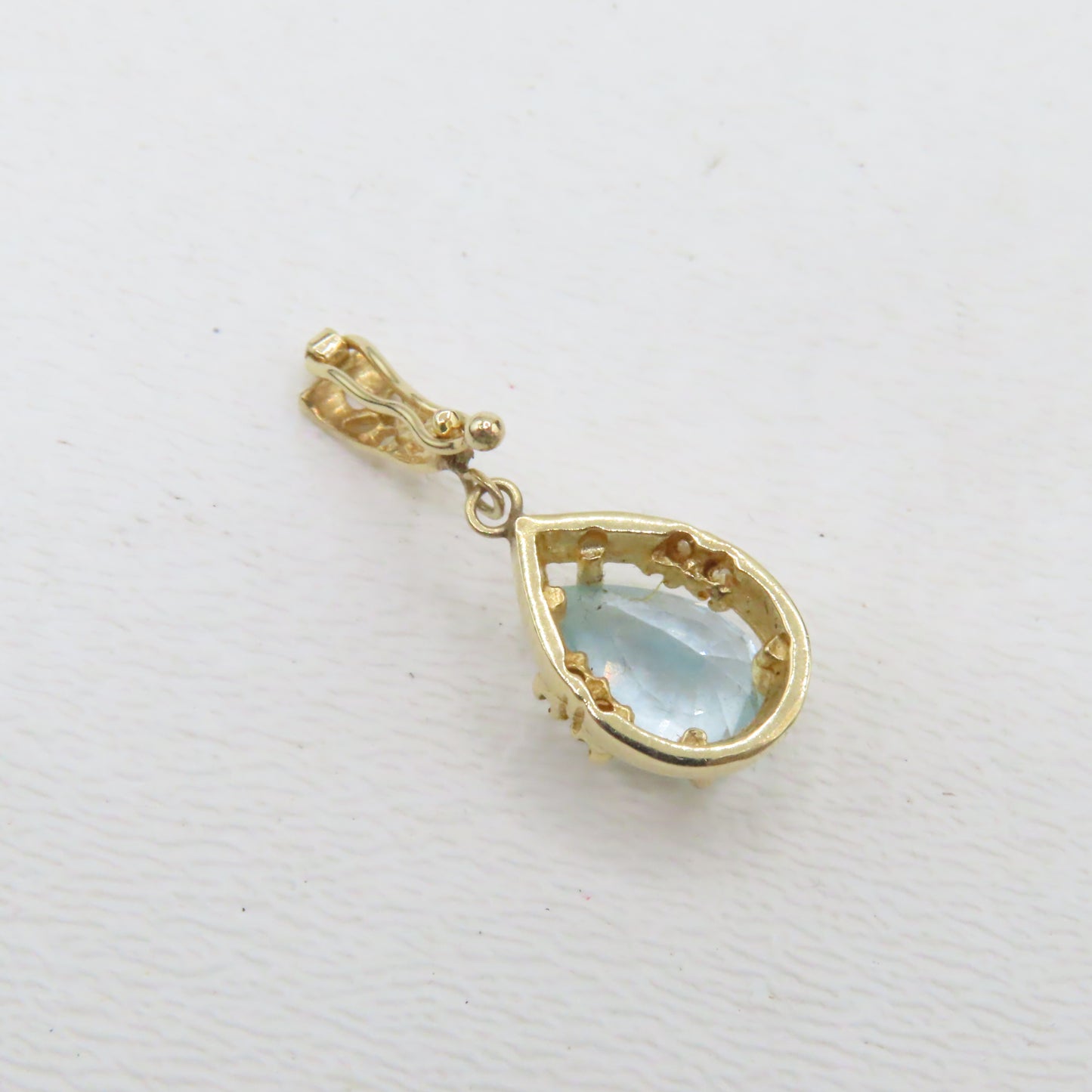 14K Yellow Gold Pear Shaped Blue Topaz Hinged Bail Pendant 1" 2.1g