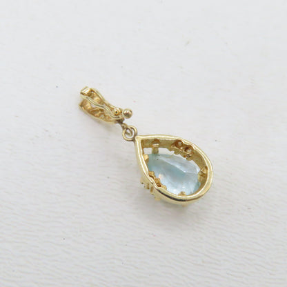 14K Yellow Gold Pear Shaped Blue Topaz Hinged Bail Pendant 1" 2.1g