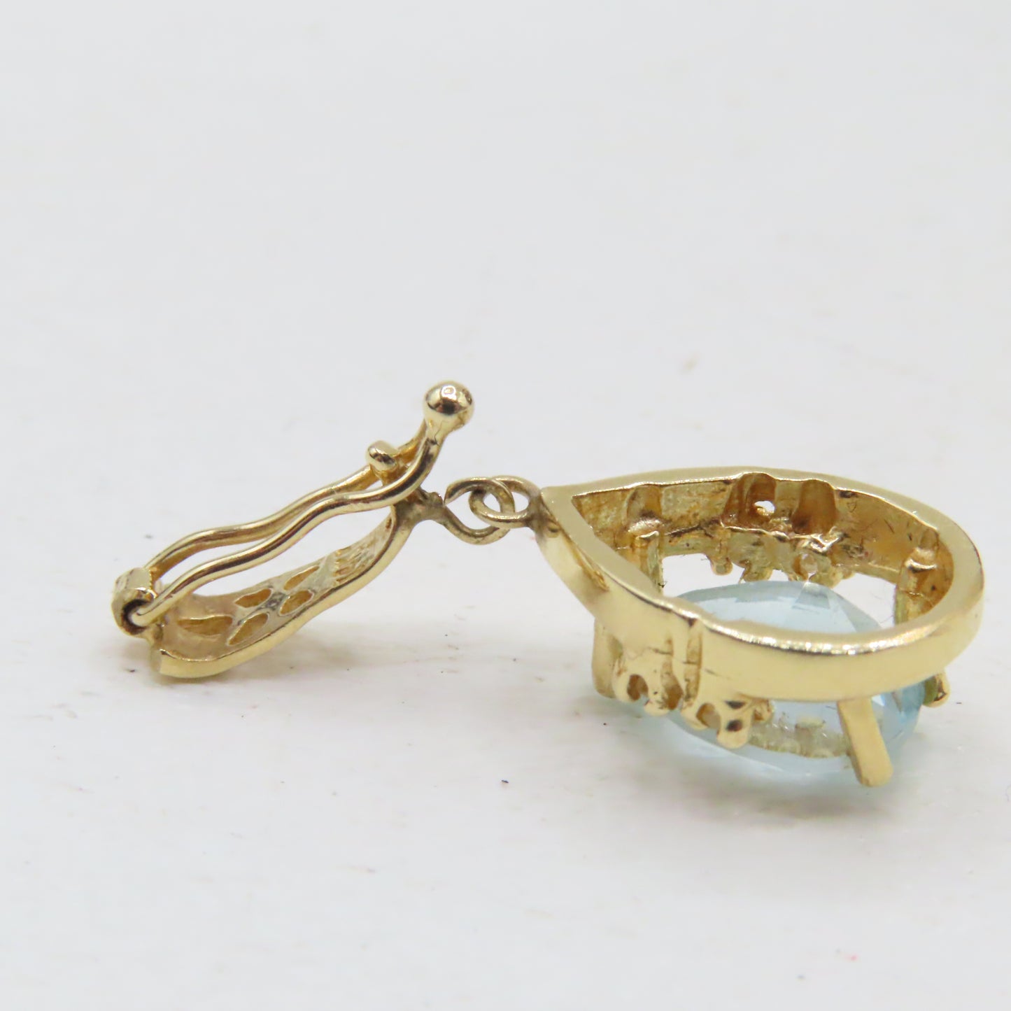 14K Yellow Gold Pear Shaped Blue Topaz Hinged Bail Pendant 1" 2.1g