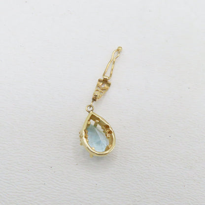 14K Yellow Gold Pear Shaped Blue Topaz Hinged Bail Pendant 1" 2.1g