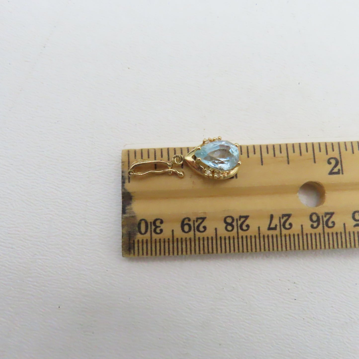 14K Yellow Gold Pear Shaped Blue Topaz Hinged Bail Pendant 1" 2.1g