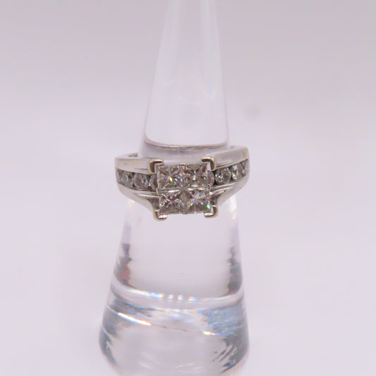 14K White Gold Princess Cut Diamond Cluster Engagement Ring Size 5.5 7.2g