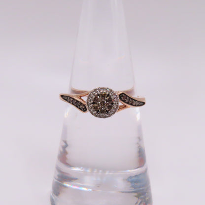 10K Rose Gold Champagne and White Diamond Cluster Ring Size 7 1.9g