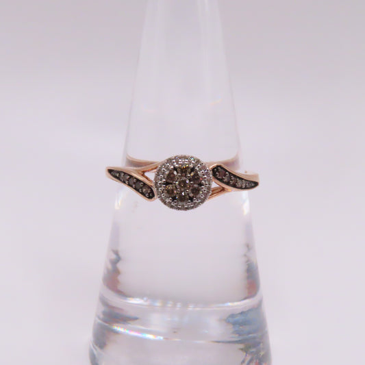 10K Rose Gold Champagne and White Diamond Cluster Ring Size 7 1.9g