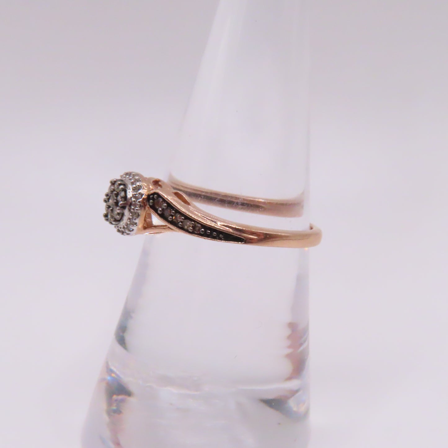 10K Rose Gold Champagne and White Diamond Cluster Ring Size 7 1.9g