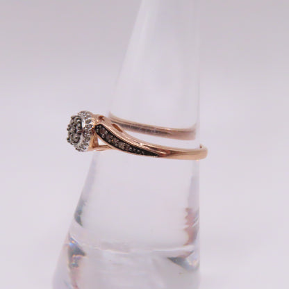 10K Rose Gold Champagne and White Diamond Cluster Ring Size 7 1.9g