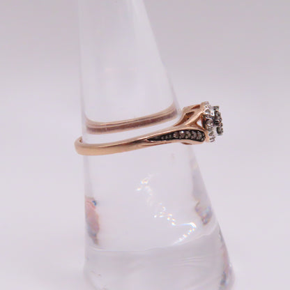10K Rose Gold Champagne and White Diamond Cluster Ring Size 7 1.9g