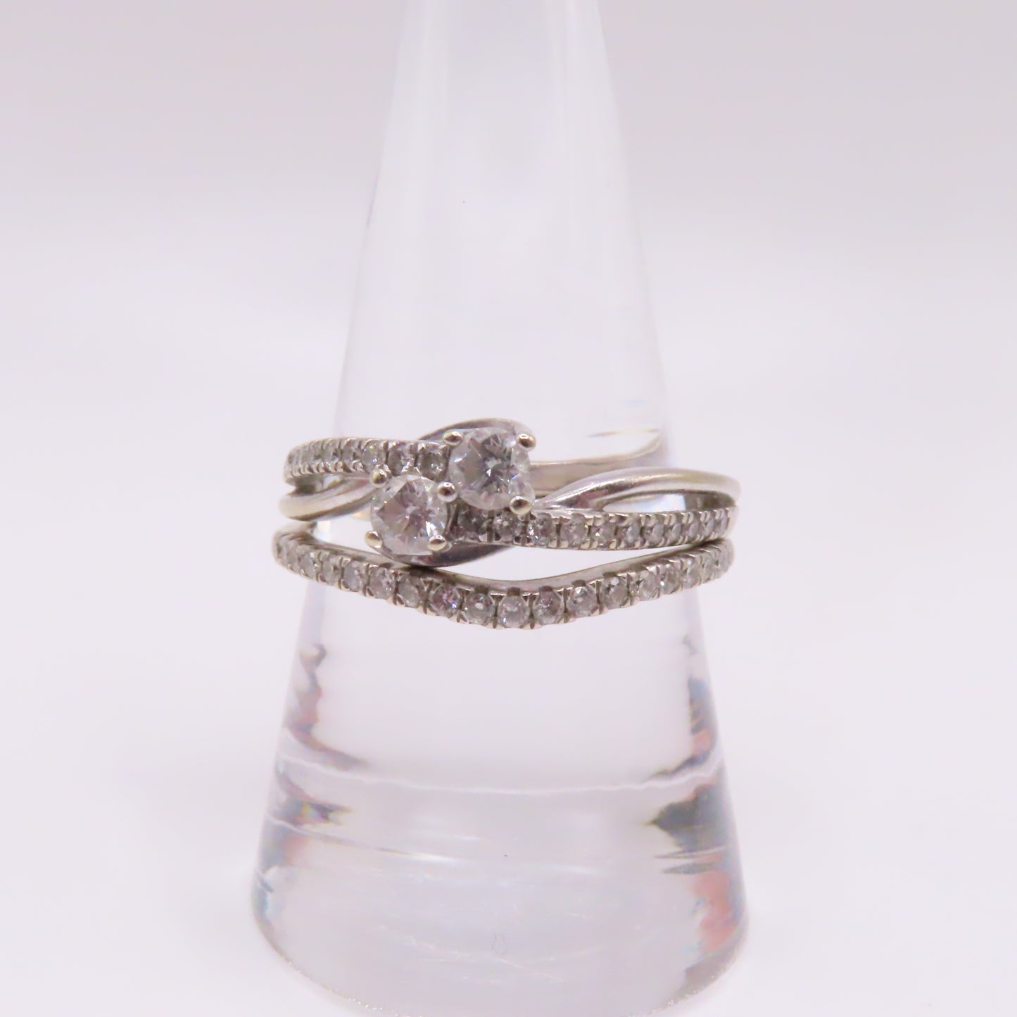 14K White Gold "Ever Us" Round Cut Diamond Two Stone Bridal Wedding Set Size 9.5 6.6g