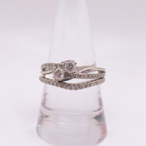 14K White Gold "Ever Us" Round Cut Diamond Two Stone Bridal Wedding Set Size 9.5 6.6g
