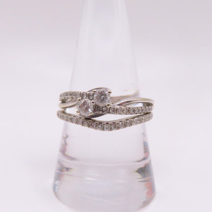 14K White Gold "Ever Us" Round Cut Diamond Two Stone Bridal Wedding Set Size 9.5 6.6g
