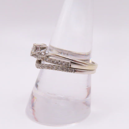 14K White Gold "Ever Us" Round Cut Diamond Two Stone Bridal Wedding Set Size 9.5 6.6g