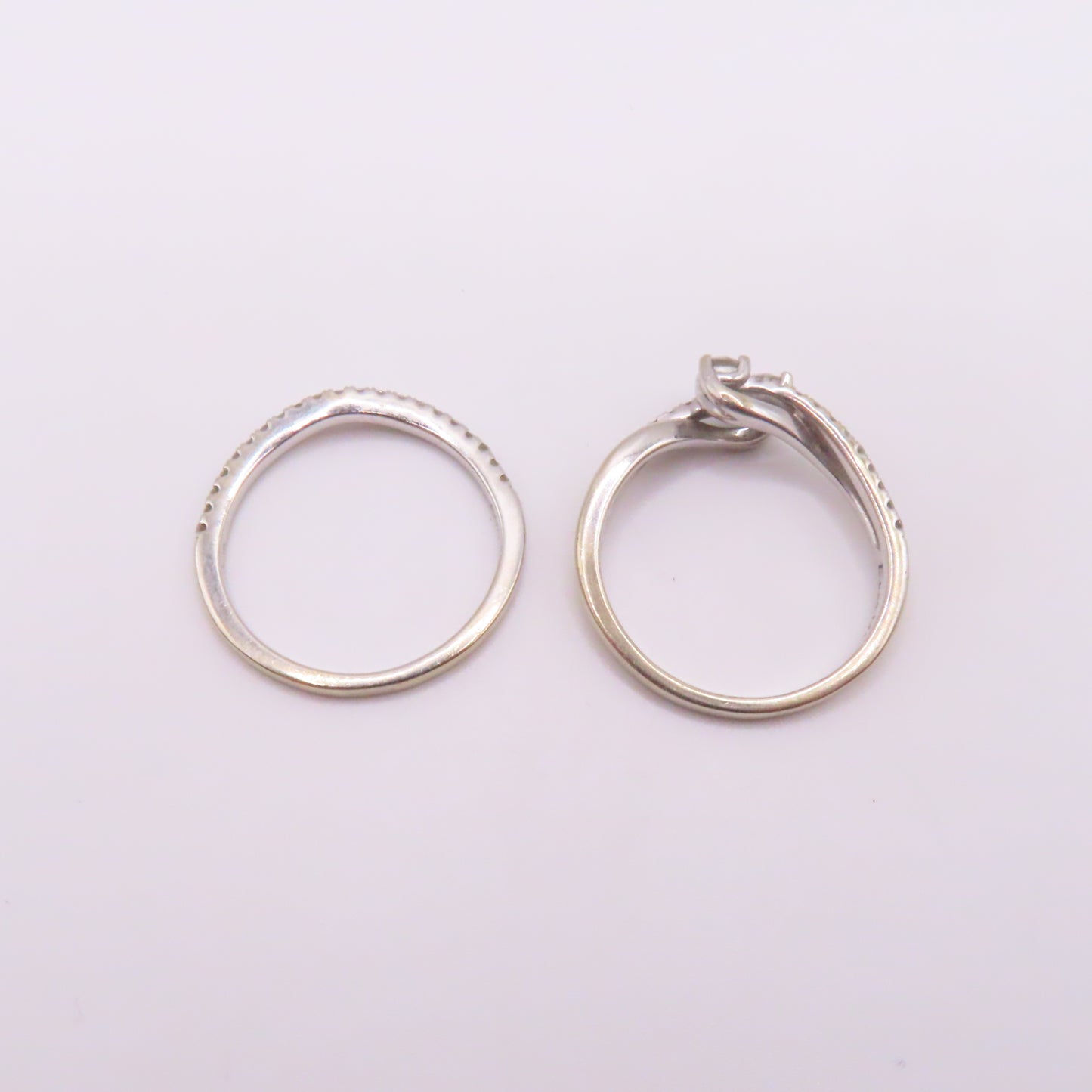 14K White Gold "Ever Us" Round Cut Diamond Two Stone Bridal Wedding Set Size 9.5 6.6g