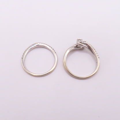 14K White Gold "Ever Us" Round Cut Diamond Two Stone Bridal Wedding Set Size 9.5 6.6g