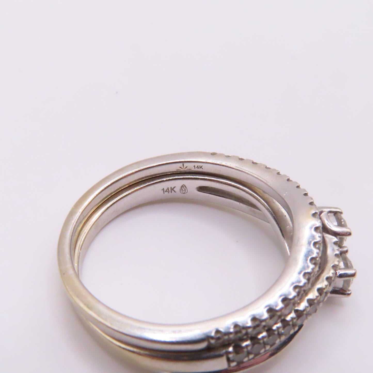 14K White Gold "Ever Us" Round Cut Diamond Two Stone Bridal Wedding Set Size 9.5 6.6g