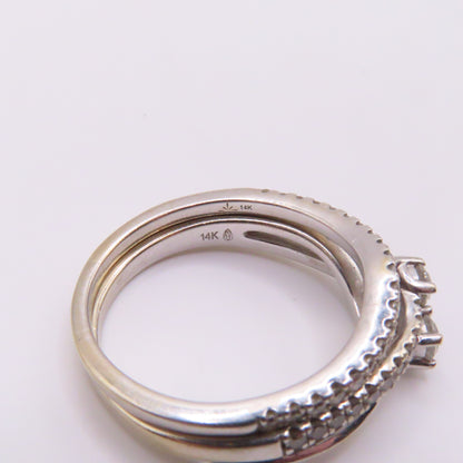 14K White Gold "Ever Us" Round Cut Diamond Two Stone Bridal Wedding Set Size 9.5 6.6g