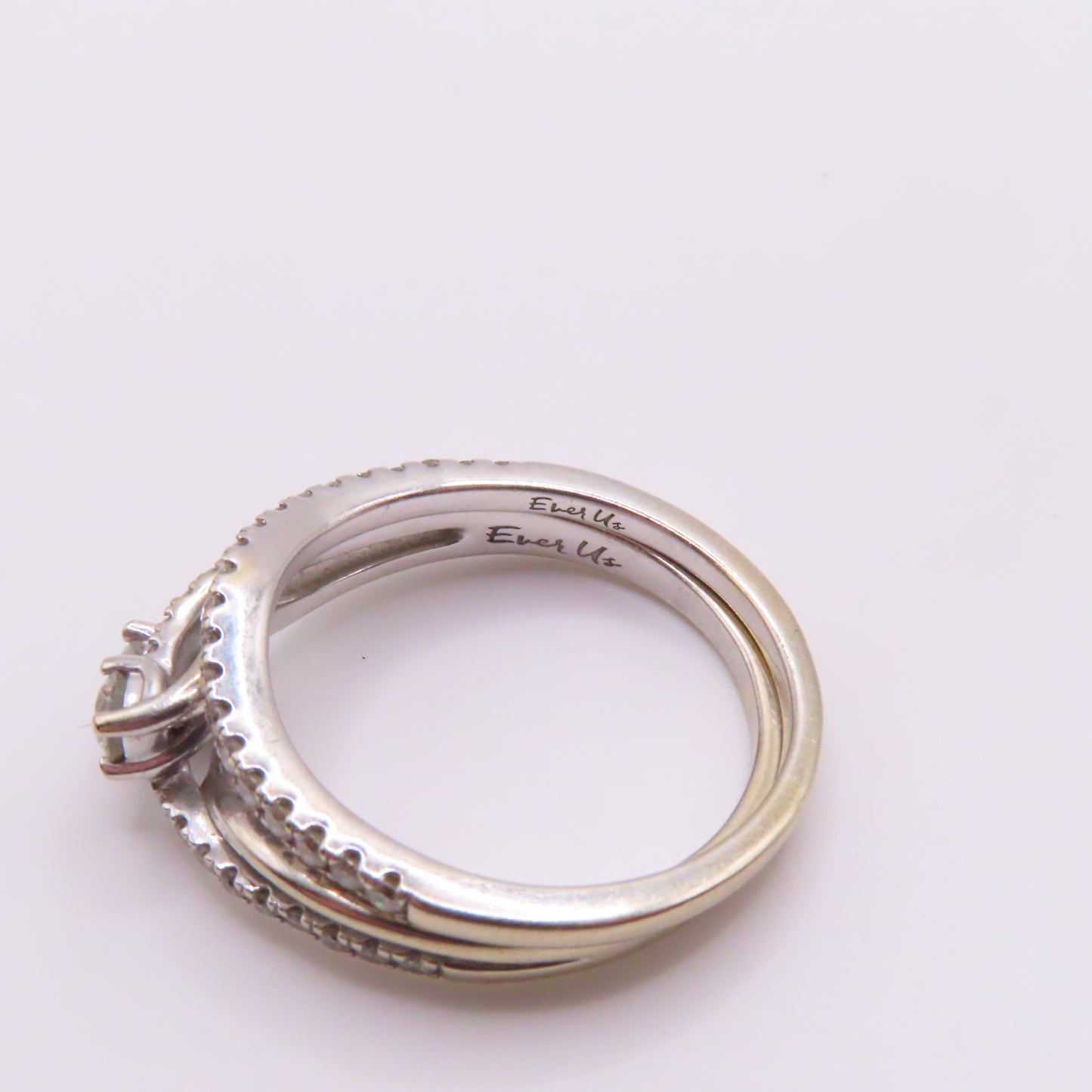 14K White Gold "Ever Us" Round Cut Diamond Two Stone Bridal Wedding Set Size 9.5 6.6g