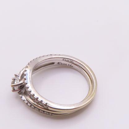 14K White Gold "Ever Us" Round Cut Diamond Two Stone Bridal Wedding Set Size 9.5 6.6g