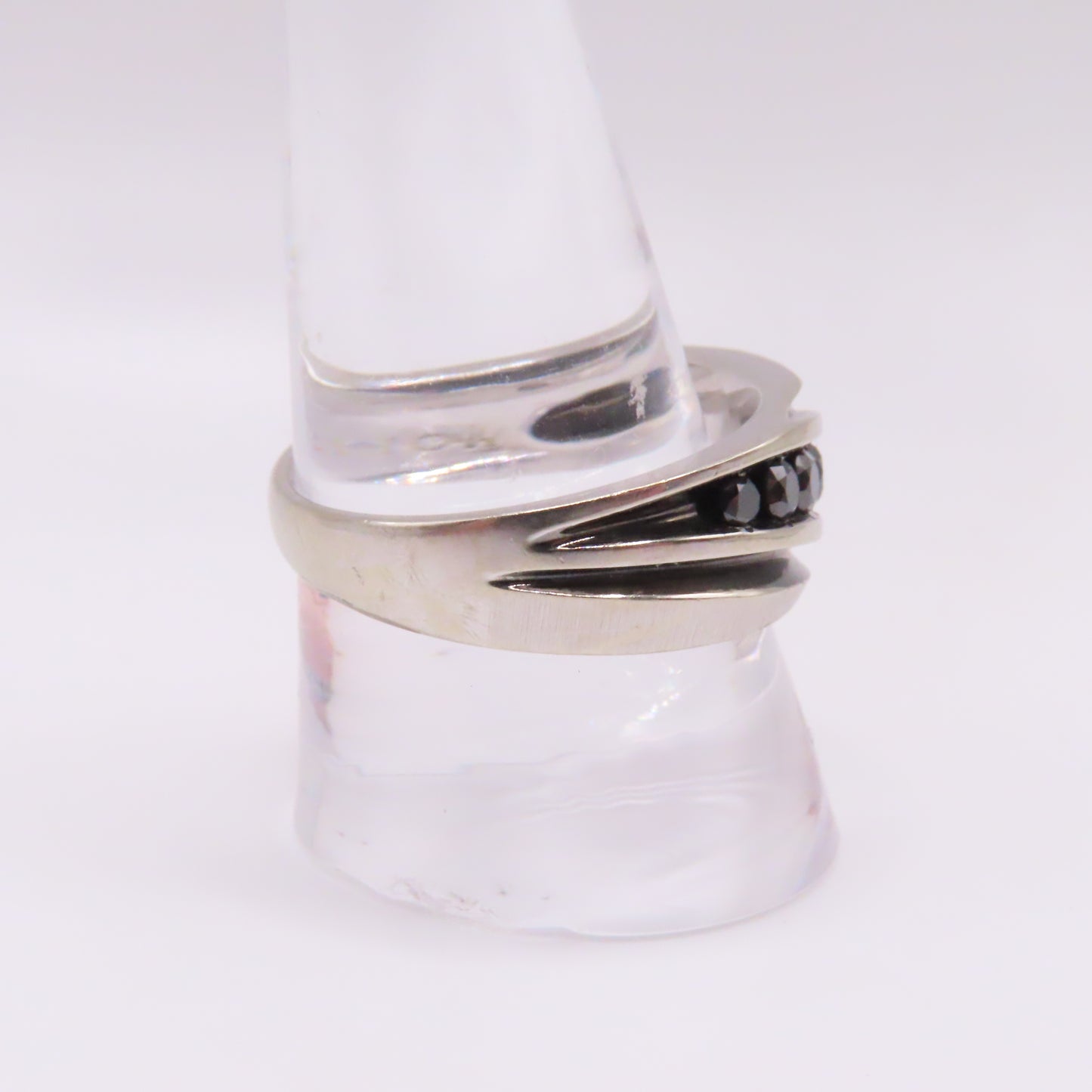 10K White Gold Black Moissanite Channel Band Ring Size 10.5 5.7g 8.7mm