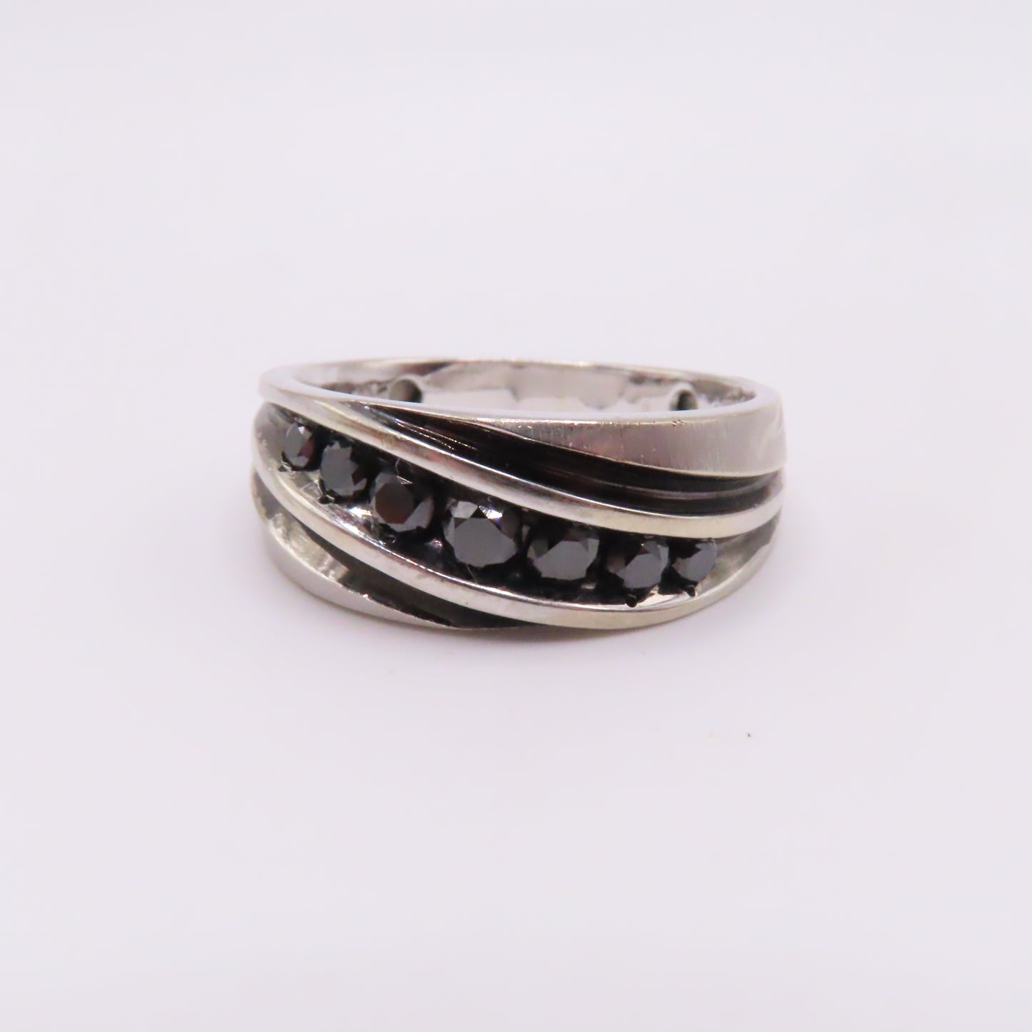 10K White Gold Black Moissanite Channel Band Ring Size 10.5 5.7g 8.7mm