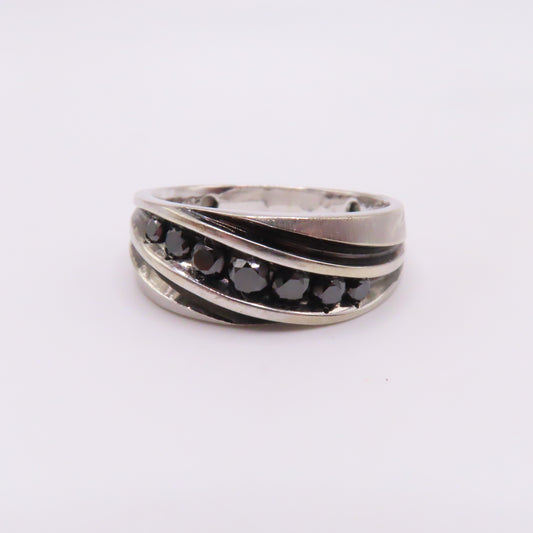 10K White Gold Black Moissanite Channel Band Ring Size 10.5 5.7g 8.7mm