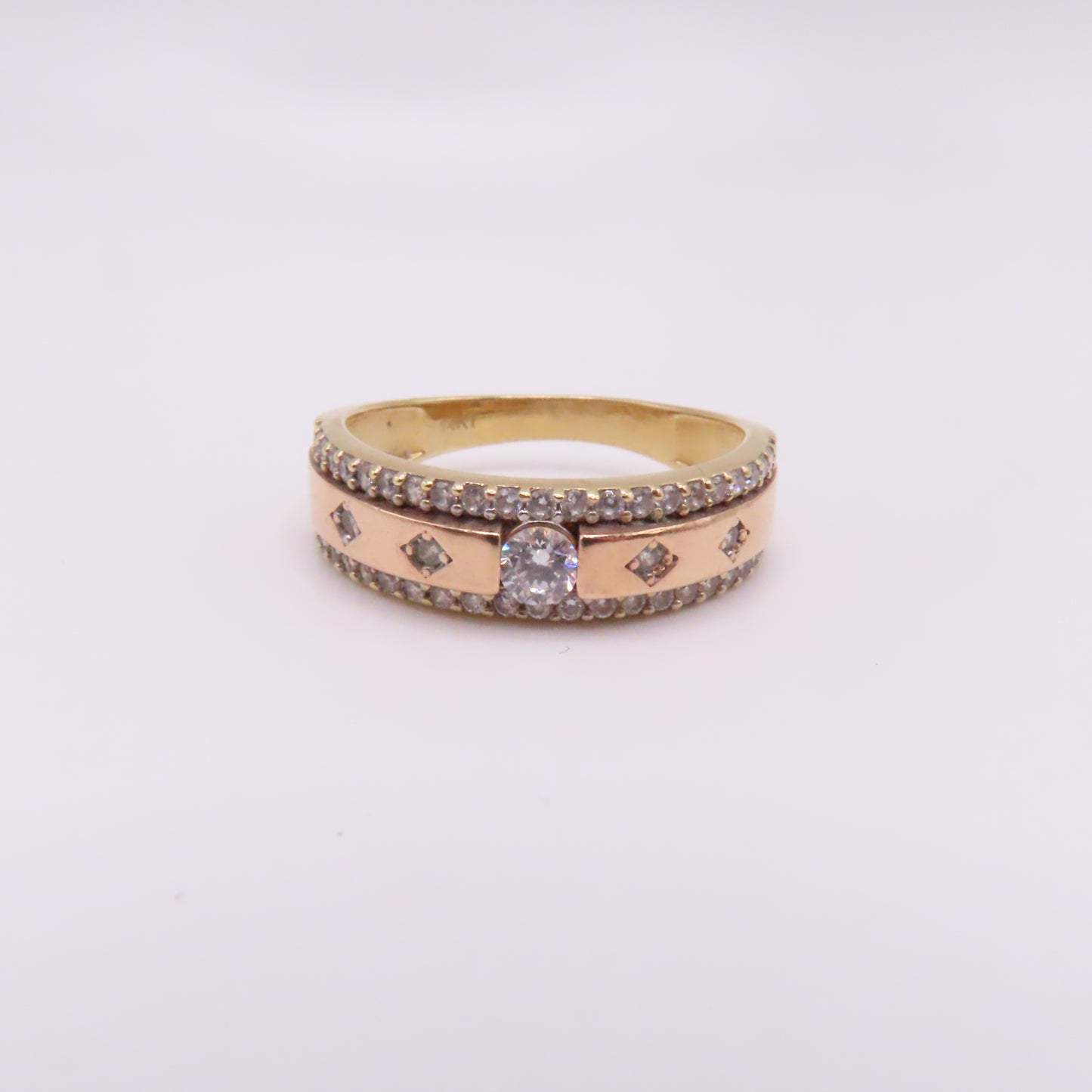 14K Two Tone Rose & Yellow Gold Station Band Ring Size 10.25 5.2g 6mm