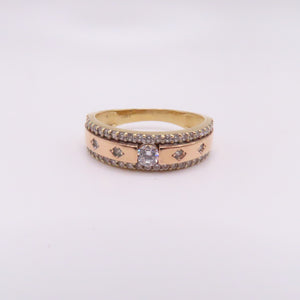 14K Two Tone Rose & Yellow Gold Station Band Ring Size 10.25 5.2g 6mm