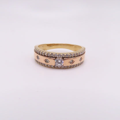 14K Two Tone Rose & Yellow Gold Station Band Ring Size 10.25 5.2g 6mm