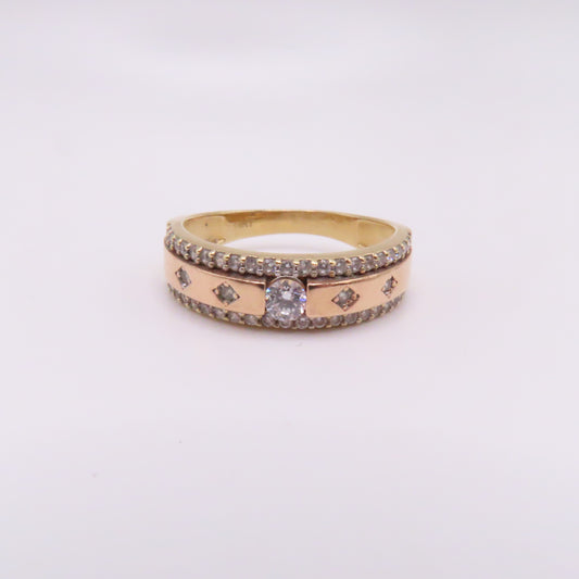 14K Two Tone Rose & Yellow Gold Station Band Ring Size 10.25 5.2g 6mm