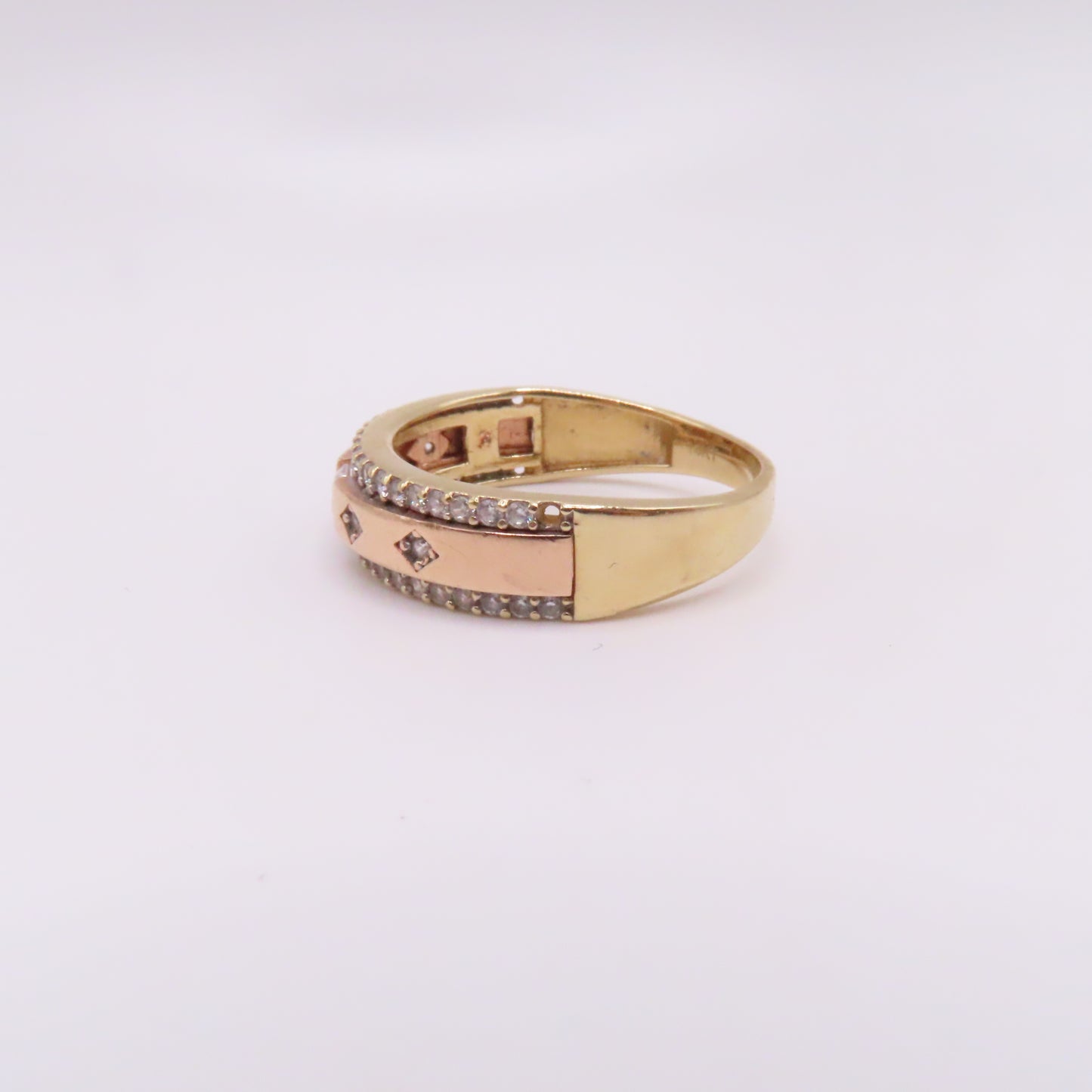 14K Two Tone Rose & Yellow Gold Station Band Ring Size 10.25 5.2g 6mm