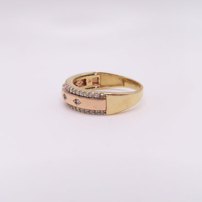 14K Two Tone Rose & Yellow Gold Station Band Ring Size 10.25 5.2g 6mm