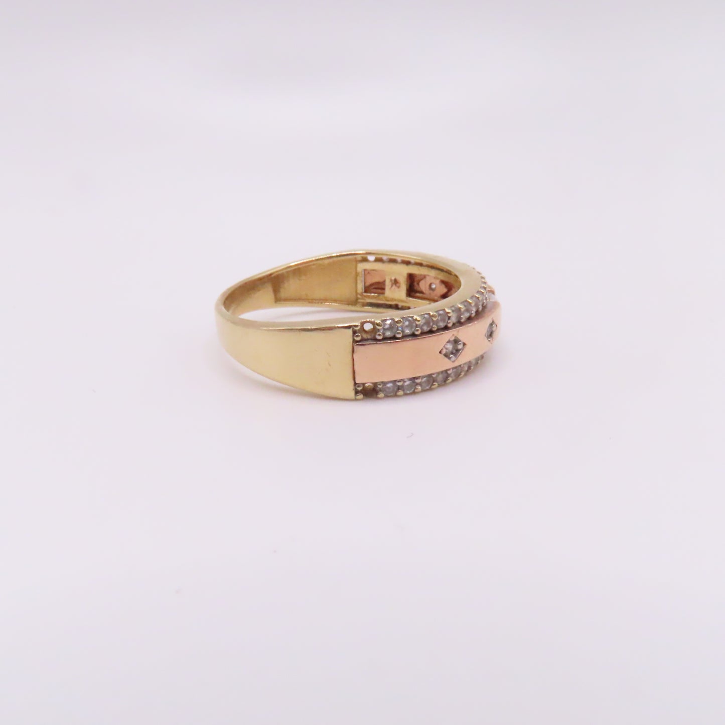 14K Two Tone Rose & Yellow Gold Station Band Ring Size 10.25 5.2g 6mm
