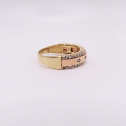 14K Two Tone Rose & Yellow Gold Station Band Ring Size 10.25 5.2g 6mm