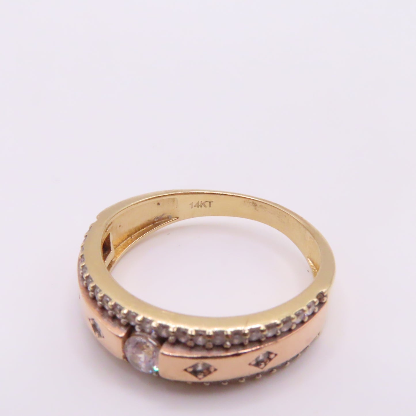 14K Two Tone Rose & Yellow Gold Station Band Ring Size 10.25 5.2g 6mm