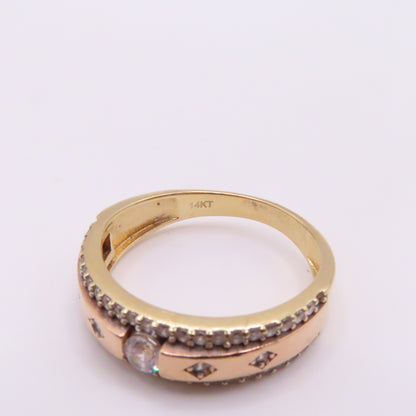 14K Two Tone Rose & Yellow Gold Station Band Ring Size 10.25 5.2g 6mm