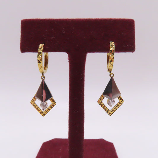 10K Two Tone Yellow & White Gold Kite Geometric Dangle Earrings 1" 1.9g